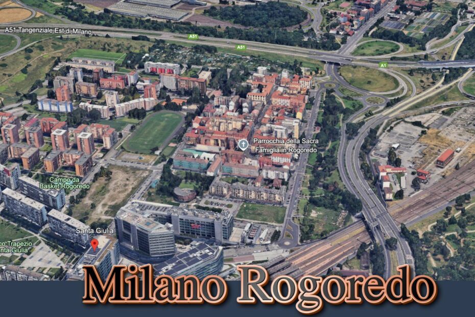 Quartiere Rogoredo - Municipio 4 Milano , ecomuseo Milano, Ecomuseo Sud Est Milano, Ecomunseo della vettabbia e dei Fontanili, mappa di Rogoredo vista dall'altro che mostra il quartiere nel suo complesso