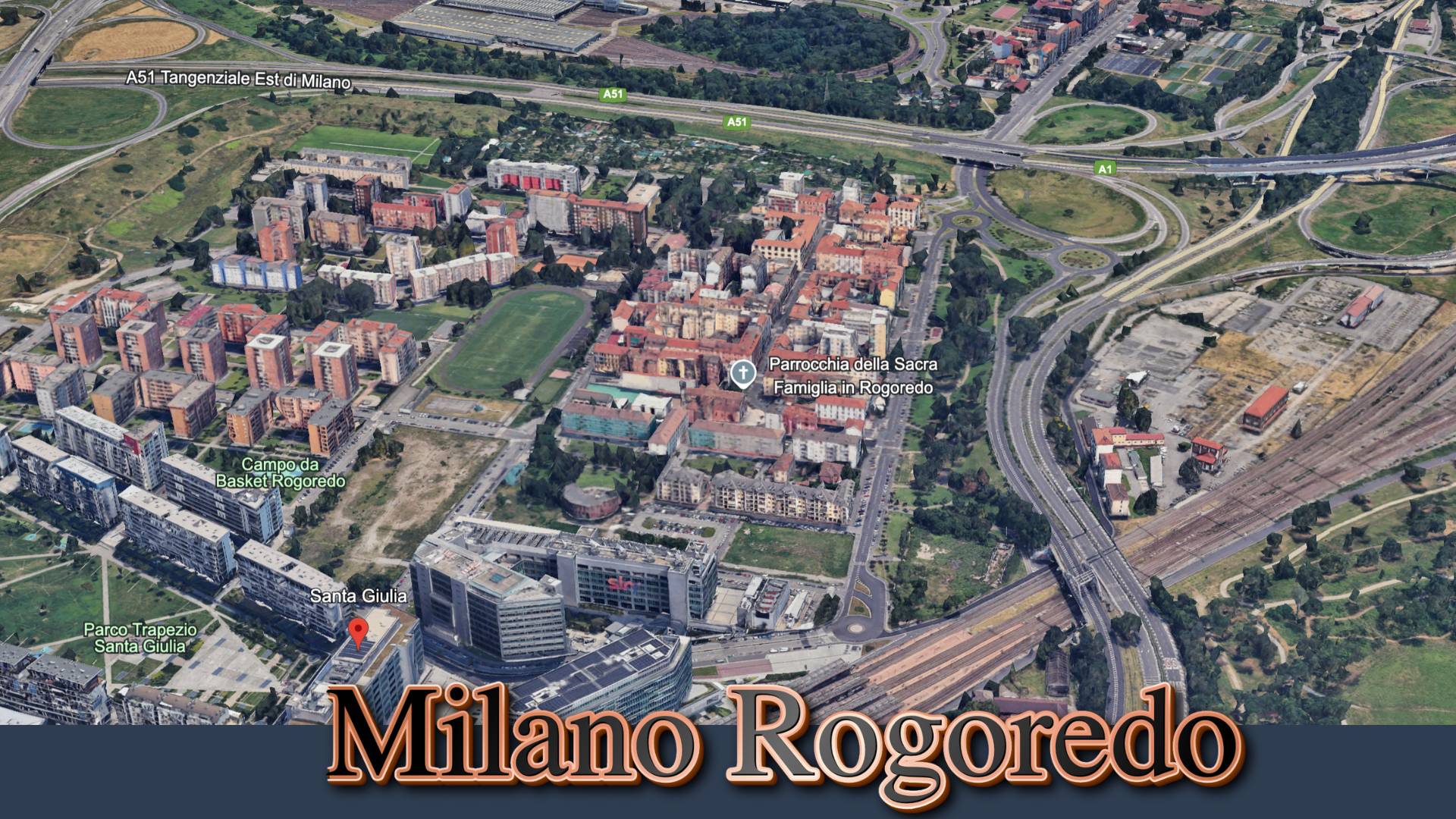 Quartiere Rogoredo - Municipio 4 Milano , ecomuseo Milano, Ecomuseo Sud Est Milano, Ecomunseo della vettabbia e dei Fontanili, mappa di Rogoredo vista dall'altro che mostra il quartiere nel suo complesso